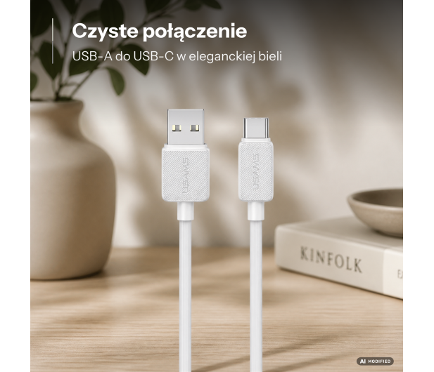 USAMS Kabel KY Series US-SJ693 3A USB-C do USB-A 2m biały - 1569050 - zdjęcie 2